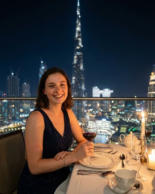 Luxury Dinner with Burj Khalifa View AI travel photo example