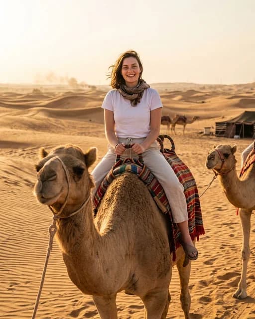 Camel Ride in the Arabian Desert AI travel photo example
