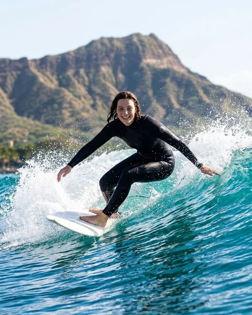 Surfing in Hawaii AI travel photo example