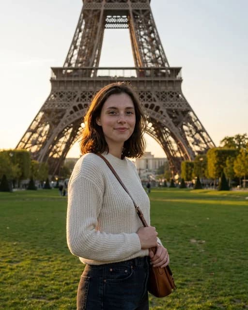 Selfie at the Eiffel Tower AI travel photo