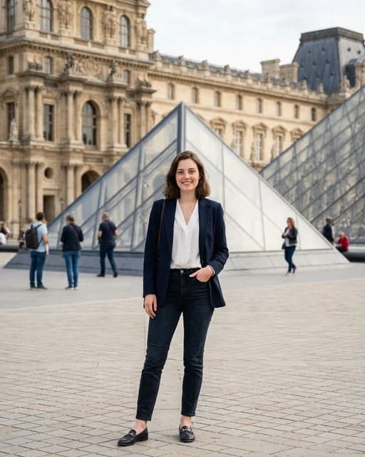 At the Louvre Pyramid AI travel photo