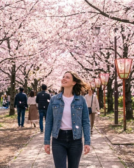 Under Cherry Blossoms AI travel photo example