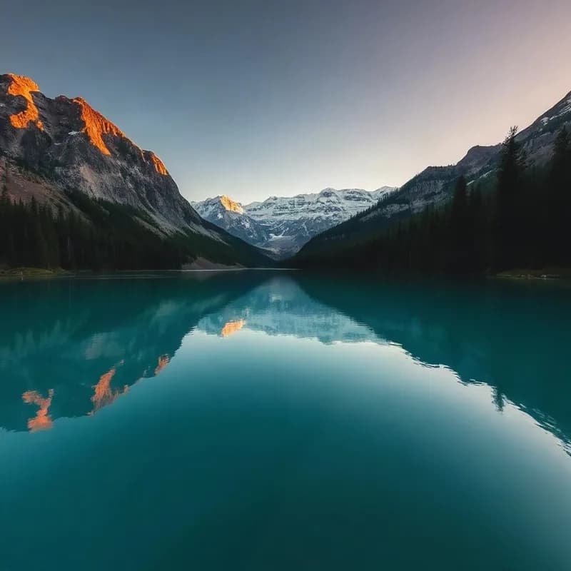 The same lake after AI object removal — the kayak is gone and the water is rebuilt with a natural reflection