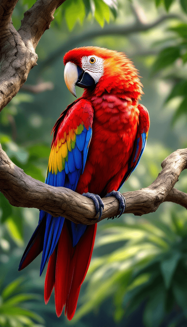 Vibrant Scarlet Macaw: A Hyper-Realistic Tropical Portrait