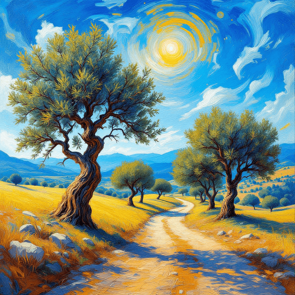 AI Serene Olive Grove: A Winding Journey Through Nature Image