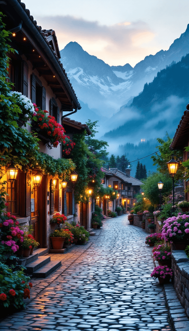 Twilight Serenity: A Charming European Village Street