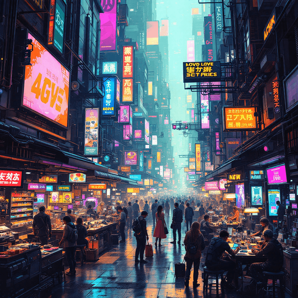 AI Neon Bazaar: A Cyberpunk Marketplace of the Future Image