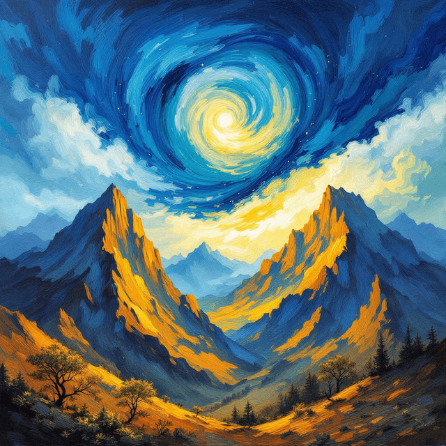 Mystical Mountains Under the Swirling Sky