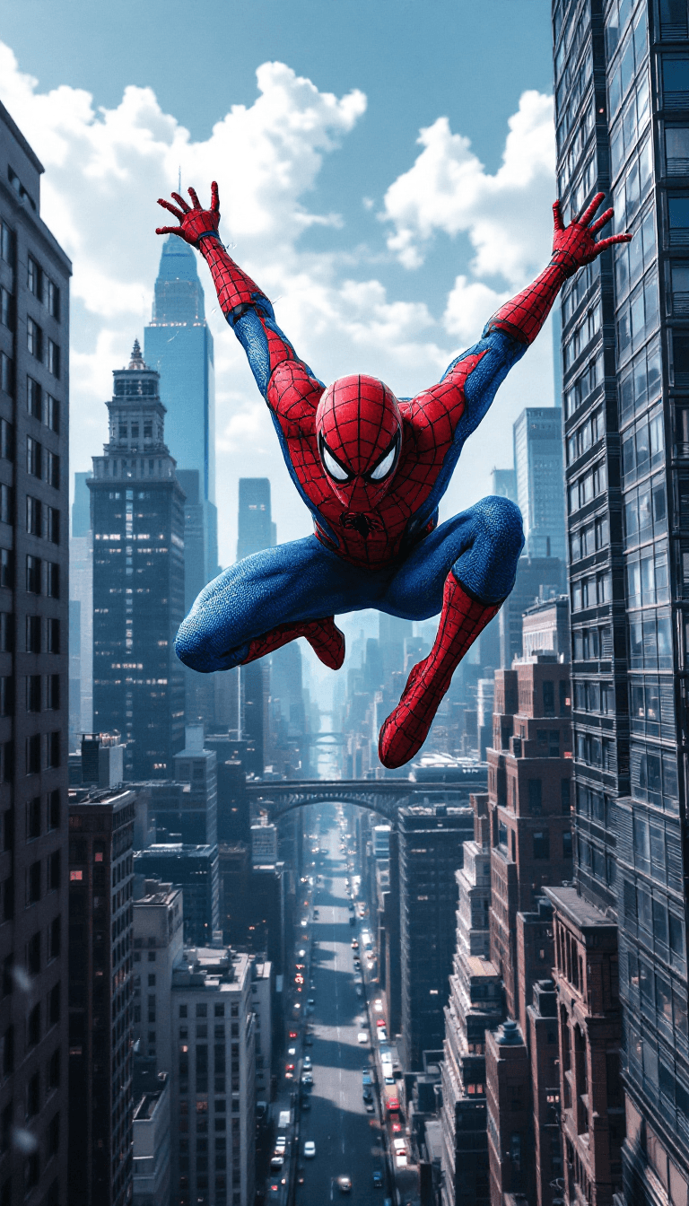 AI Spider-Man's Impressive Leap in a Realistic Urban Landscape Image
