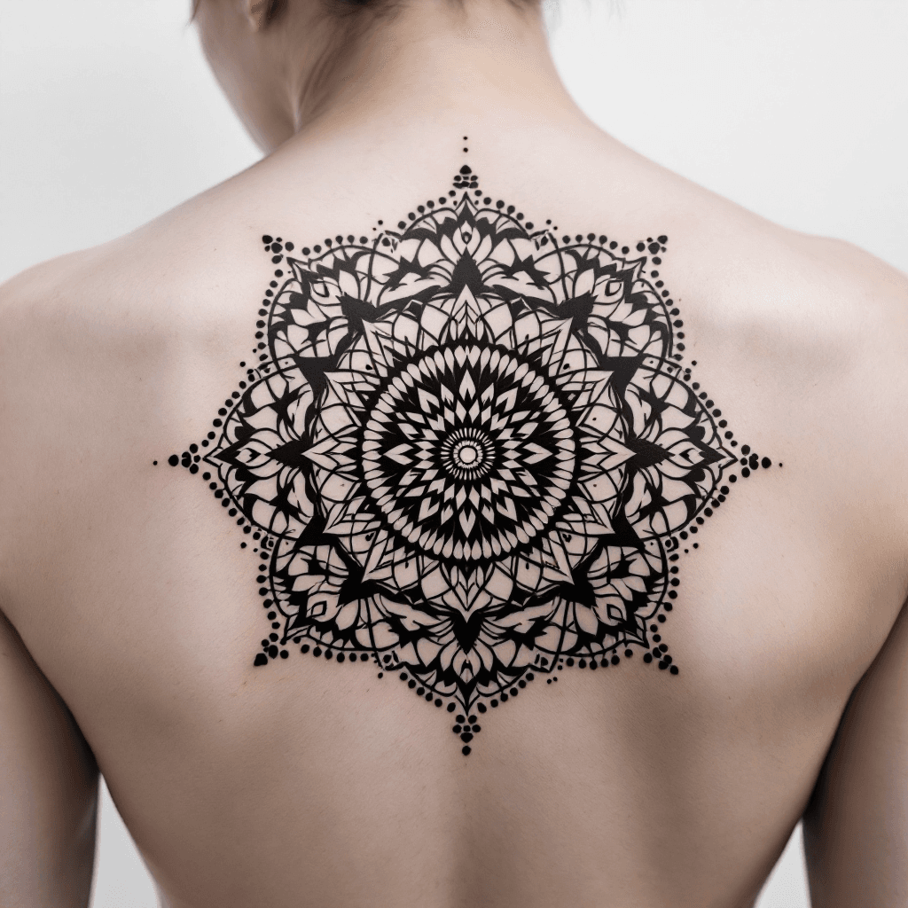 AI Intricate Black and White Geometric Mandala Tattoo Design Image