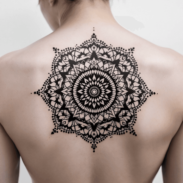 Intricate Black and White Geometric Mandala Tattoo Design