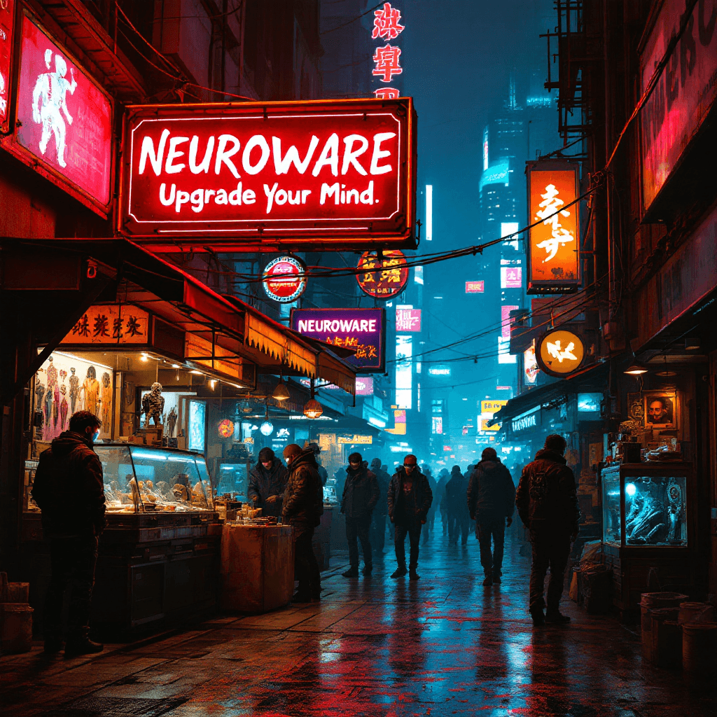 AI Neon Dreams: A Cyberpunk Night Market Image