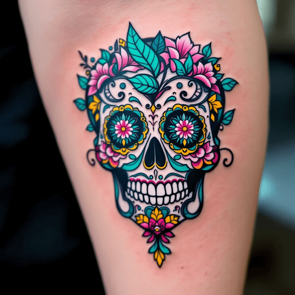 AI Vibrant Sugar Skull Tattoo Design Image