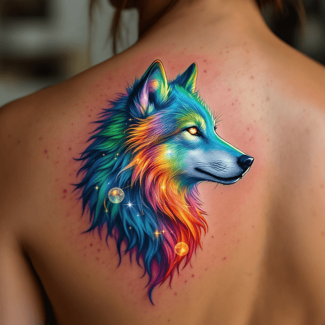 Mystical Cosmic Wolf Tattoo Design