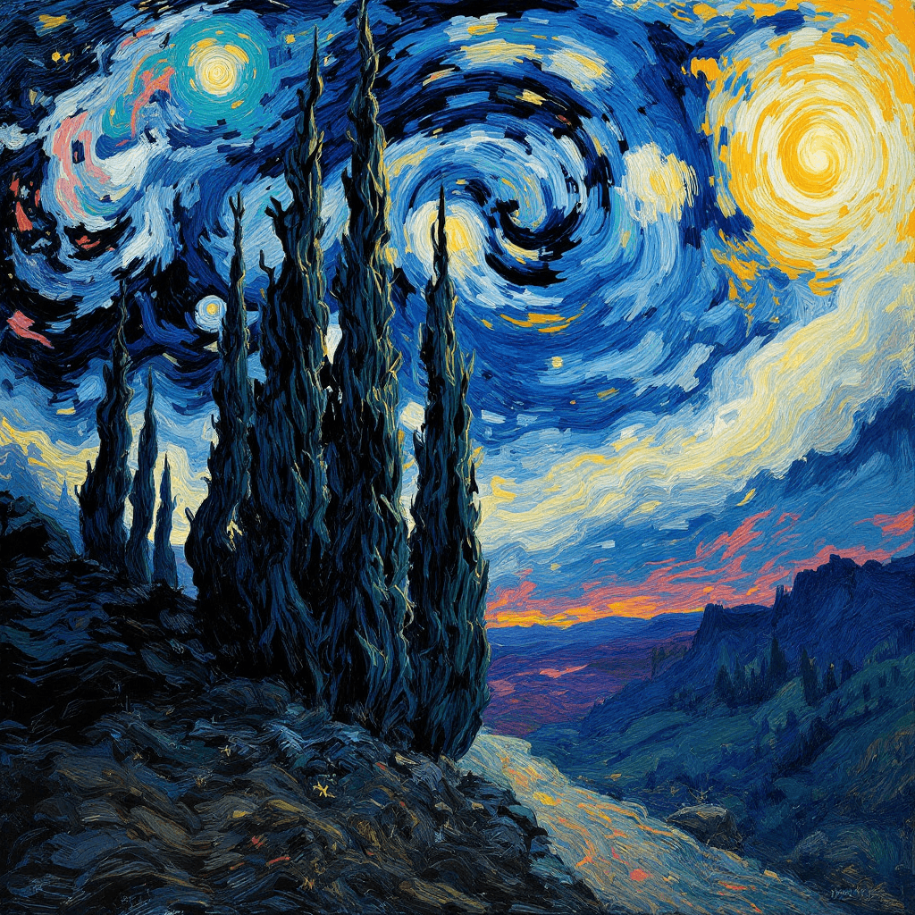 AI Stormy Dance of Cypress Trees Image