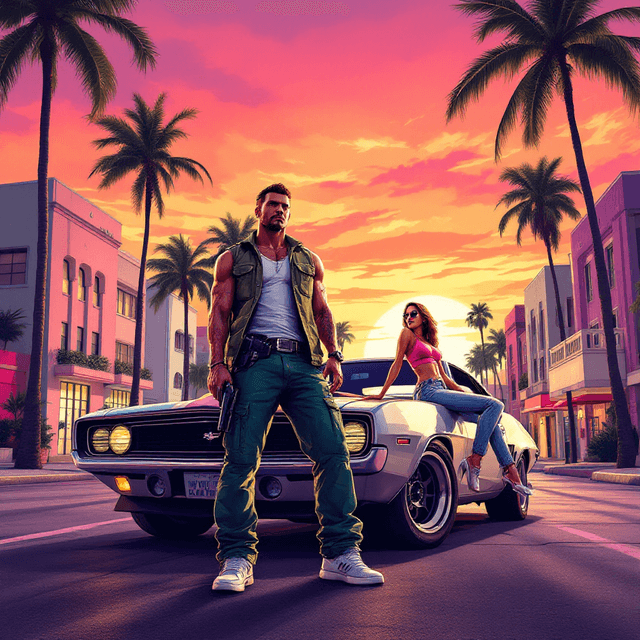 Sunset Showdown: A Miami Dreamscape
