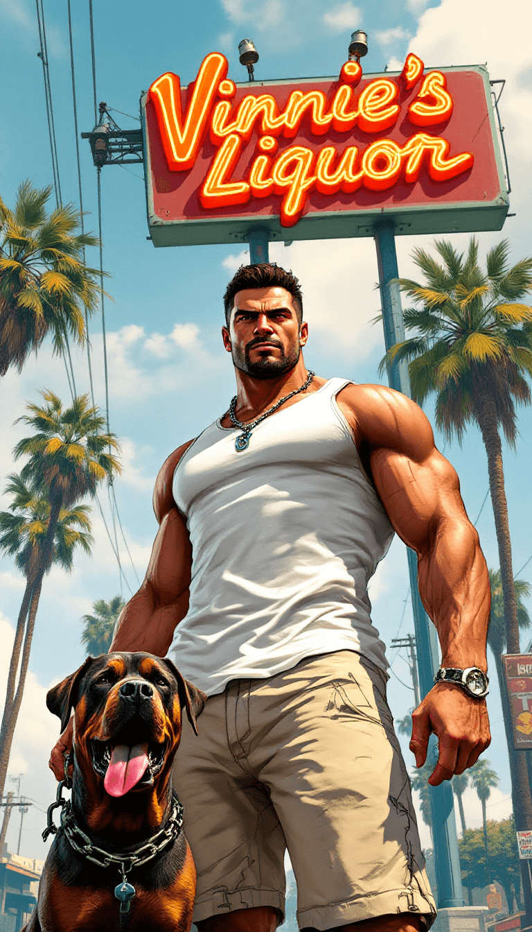 AI Urban Strength: A Man and His Rottweiler Image