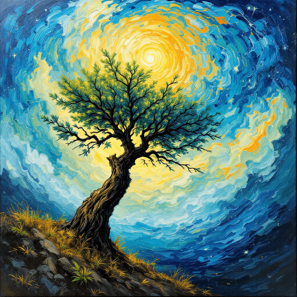 AI Solitude Amidst the Storm: A Lone Tree's Resilience Image