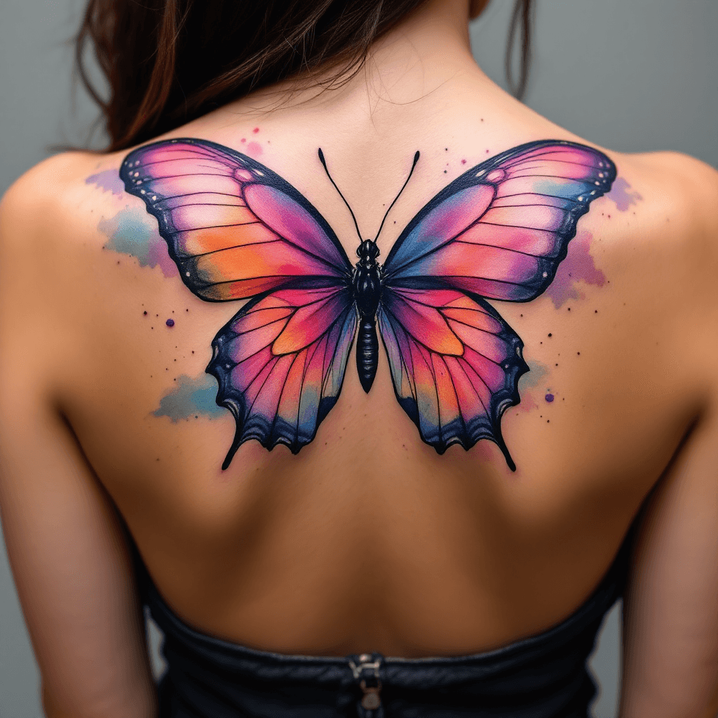 AI Vibrant Watercolor Butterfly Tattoo Design Image