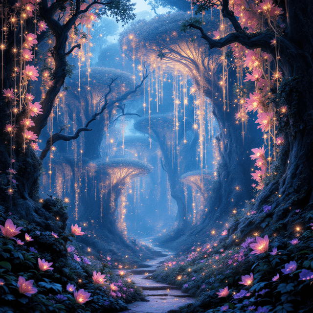 Enchanted Pandora: A Dreamlike Journey through a Neon Fantasy Forest