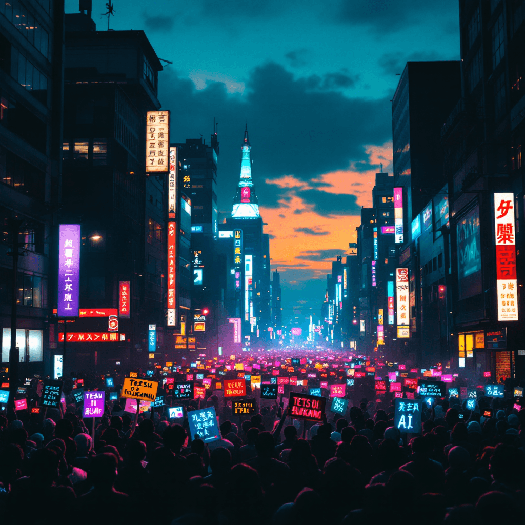 AI Neon Uprising: A Cyberpunk Protest Against AI Governance Image