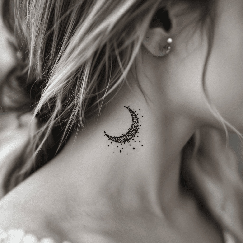 AI Elegant Crescent Moon Tattoo Behind the Ear Image