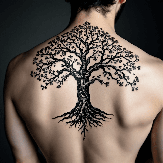 Elegant Black and White Tree of Life Tattoo Design