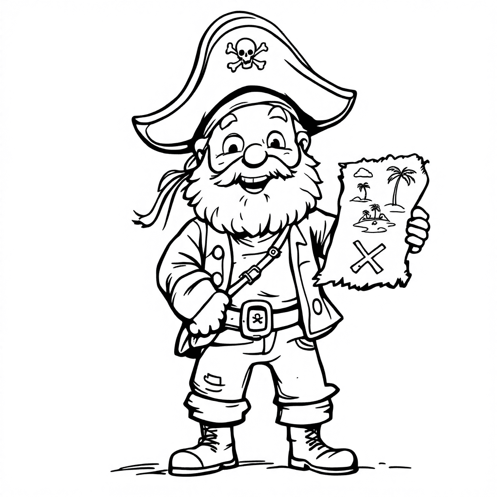 AI Pirate Adventure Coloring Page: Treasure Map Fun! Image