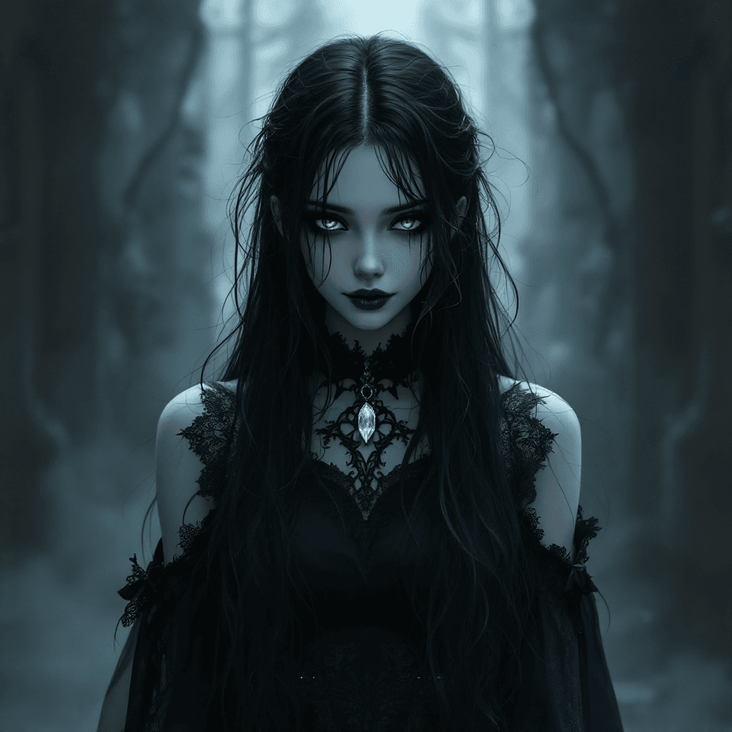 AI Enigmatic Gothic Maiden: A Haunting Portrait Image