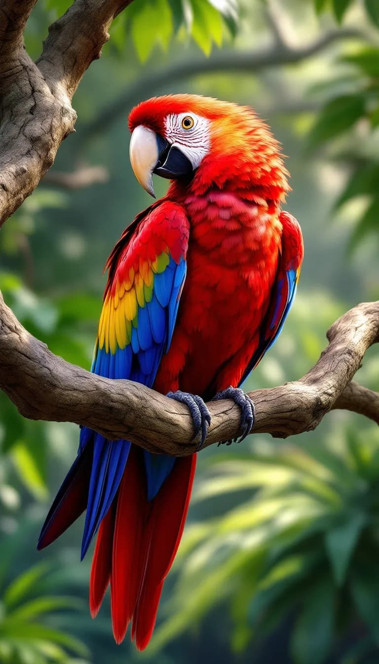 Vibrant Scarlet Macaw: A Hyper-Realistic Tropical Portrait