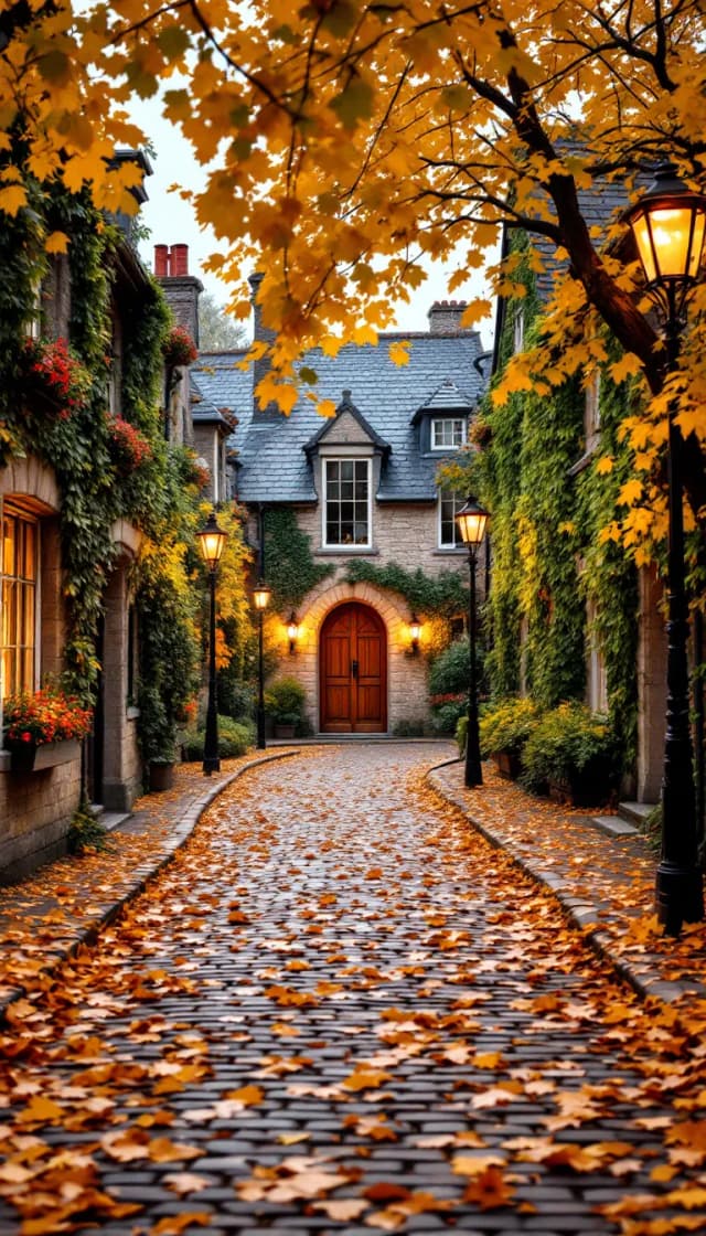 Autumn Serenity: A Cobblestone Lane in Tranquil Ambiance