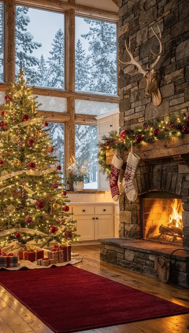 Cozy Rustic Christmas Lodge Interior
