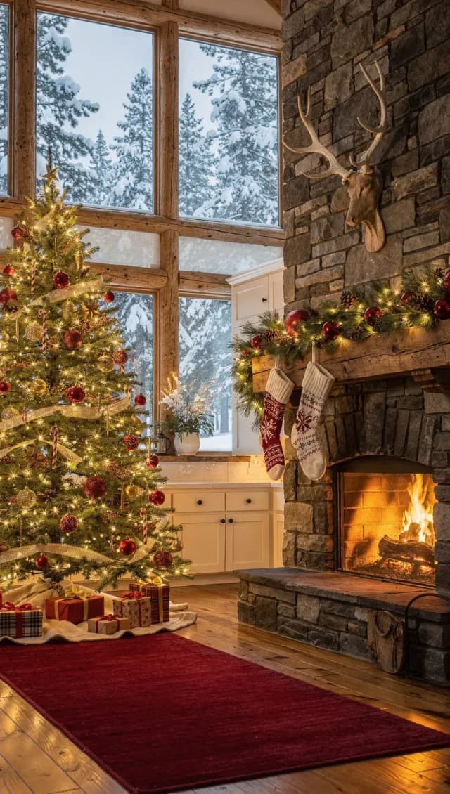 Cozy Rustic Christmas Lodge Interior