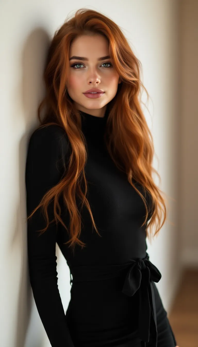 Elegant Portrait of a Confident Young Woman in Amber Lighting