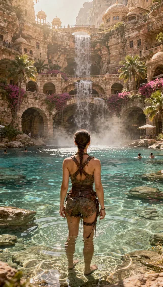 Oasis Serenity: A Young Woman in a Crystal-Clear Pool