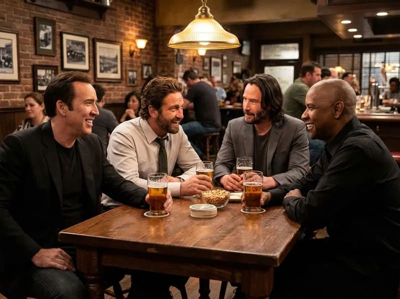 AI edited photo: Seat these four men at a restaurant tabl