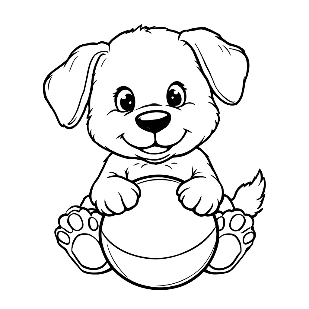 Adorable Puppy Coloring Page with a Playful Ball