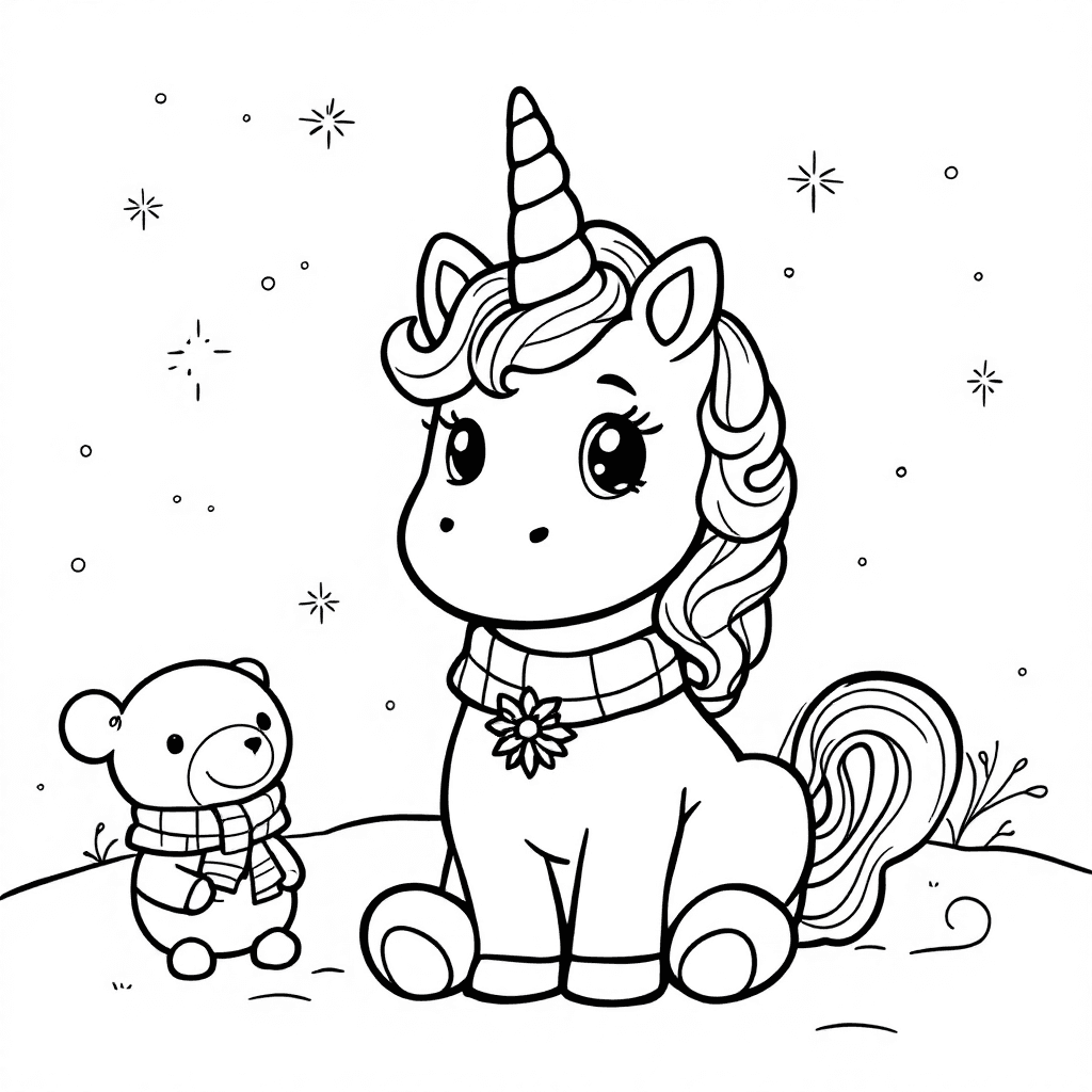 Whimsical Unicorn Coloring Page for Kids