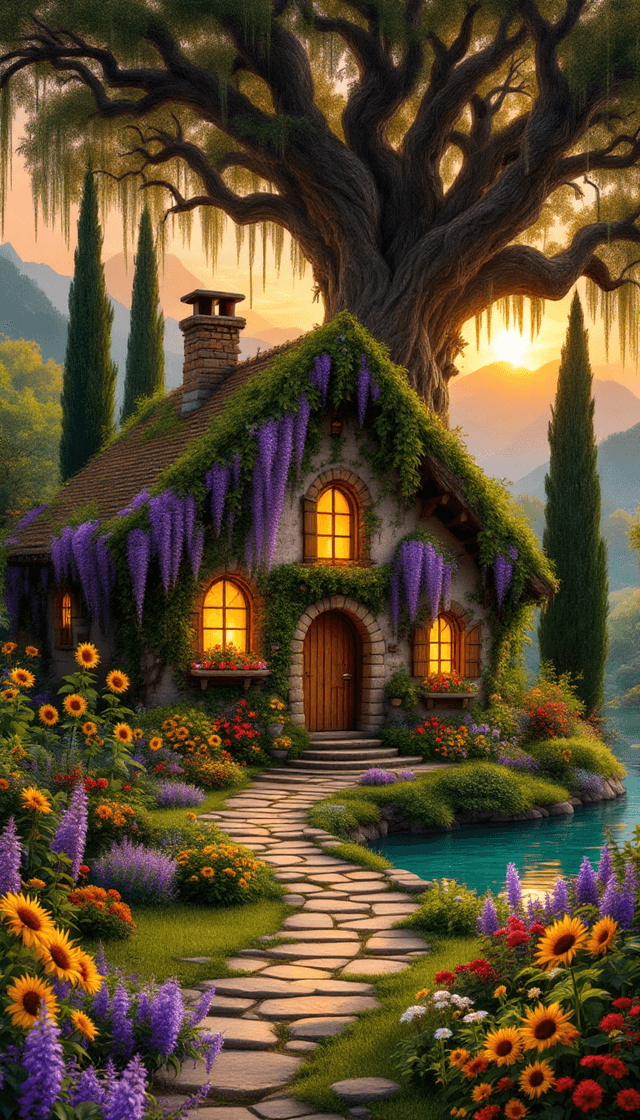 Enchanted Cottage at Sunset: A Fairytale Retreat