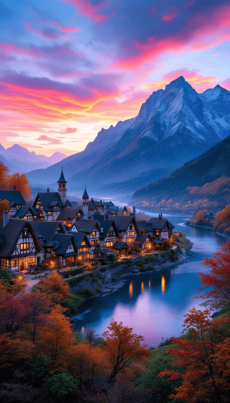 Enchanting Sunset Over a Rustic Medieval Village