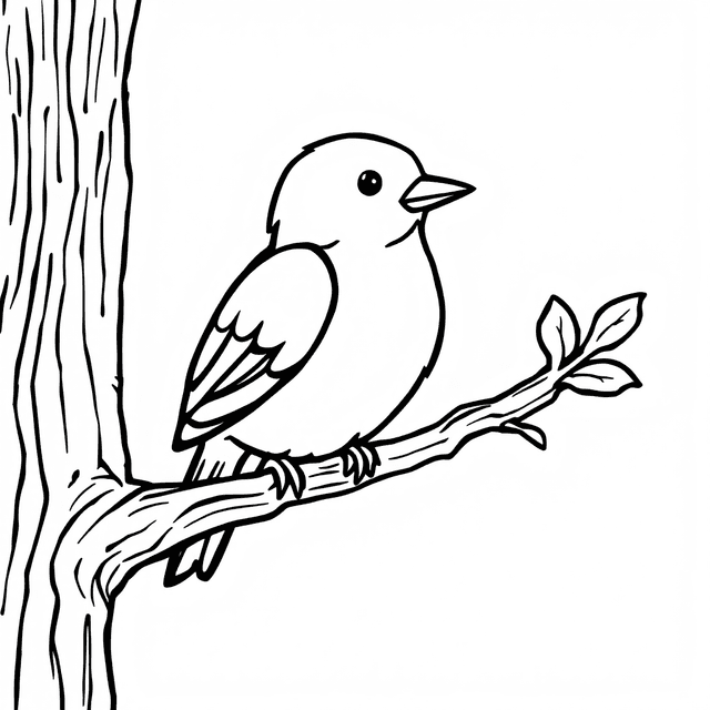 Serene Bird on a Tree Branch Coloring Page
