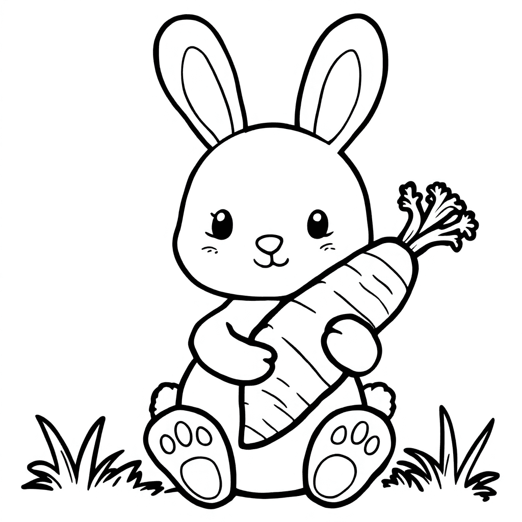 Adorable Bunny with Carrot Coloring Page