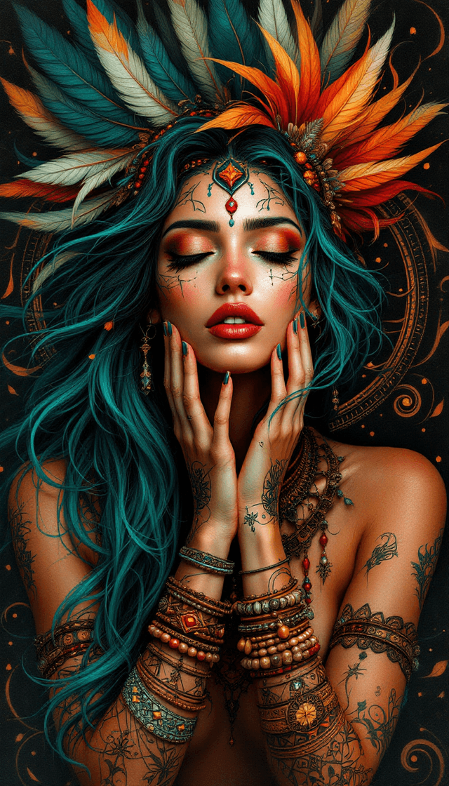 Serene Tribal Elegance: A Portrait of Wisdom