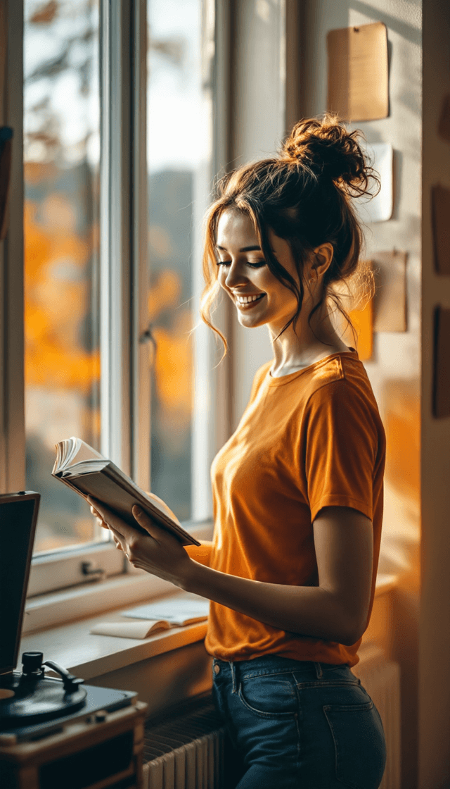 Serene Moments: Reading by the Sunlit Window