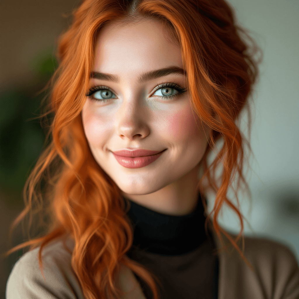 Portrait of a Young AI Influencer with Striking Red Hair