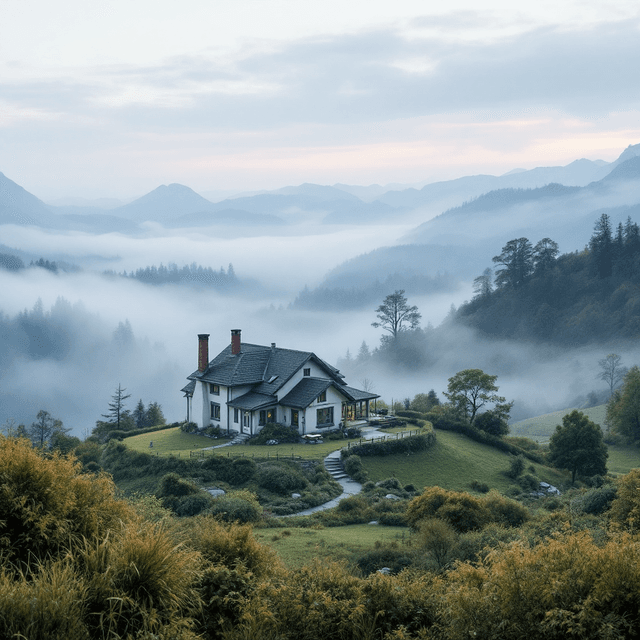 Enchanted Mountain Retreat: A Dreamy Home Amidst the Fog