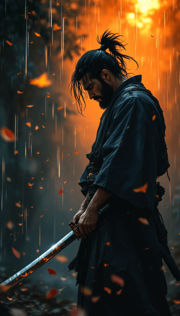 The Solitary Samurai: A Portrait of Honor in the Rain