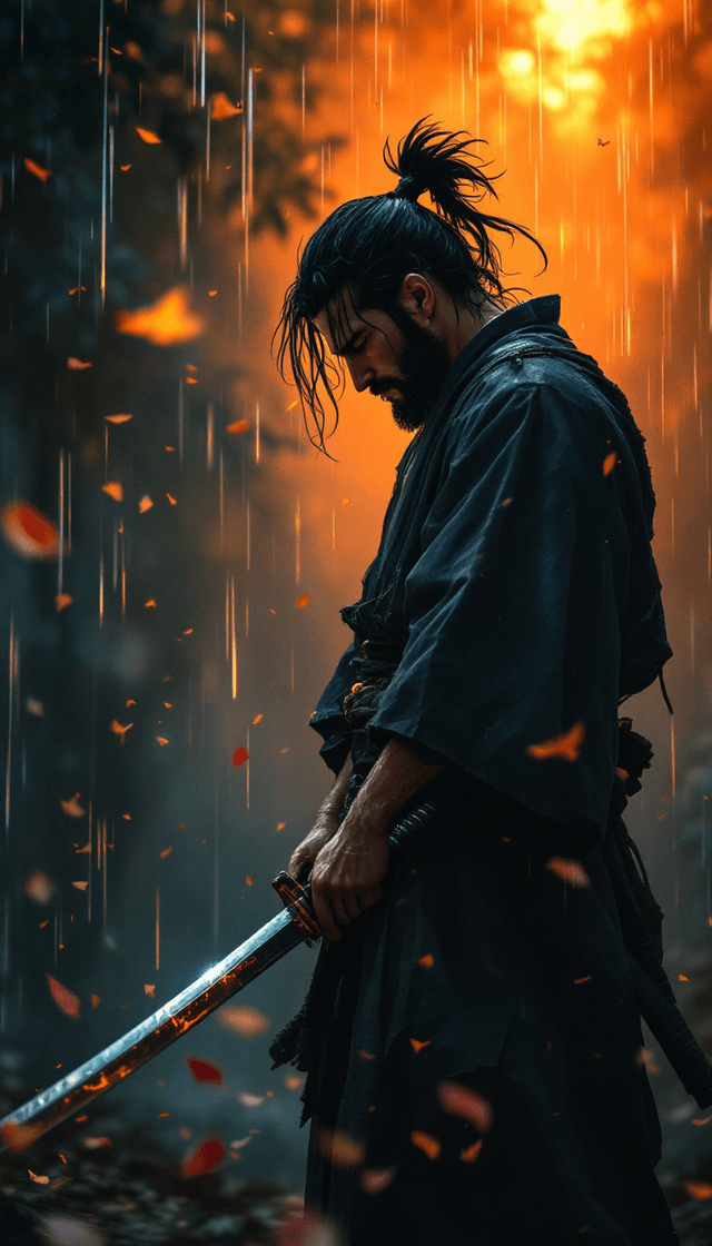 The Solitary Samurai: A Portrait of Honor in the Rain