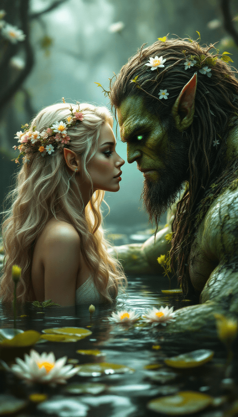 Enchanted Encounter: A Fantasy Tale of Elven Grace and Orcish Strength