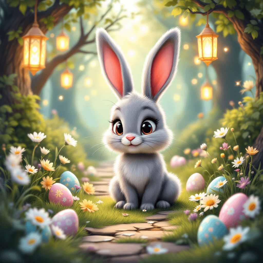 Enchanted Easter Bunny in a Whimsical Garden